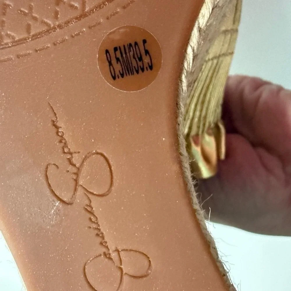 Jessica Simpson Gold Platform Espadrille Slides Ruffle Sandals Size 8.5